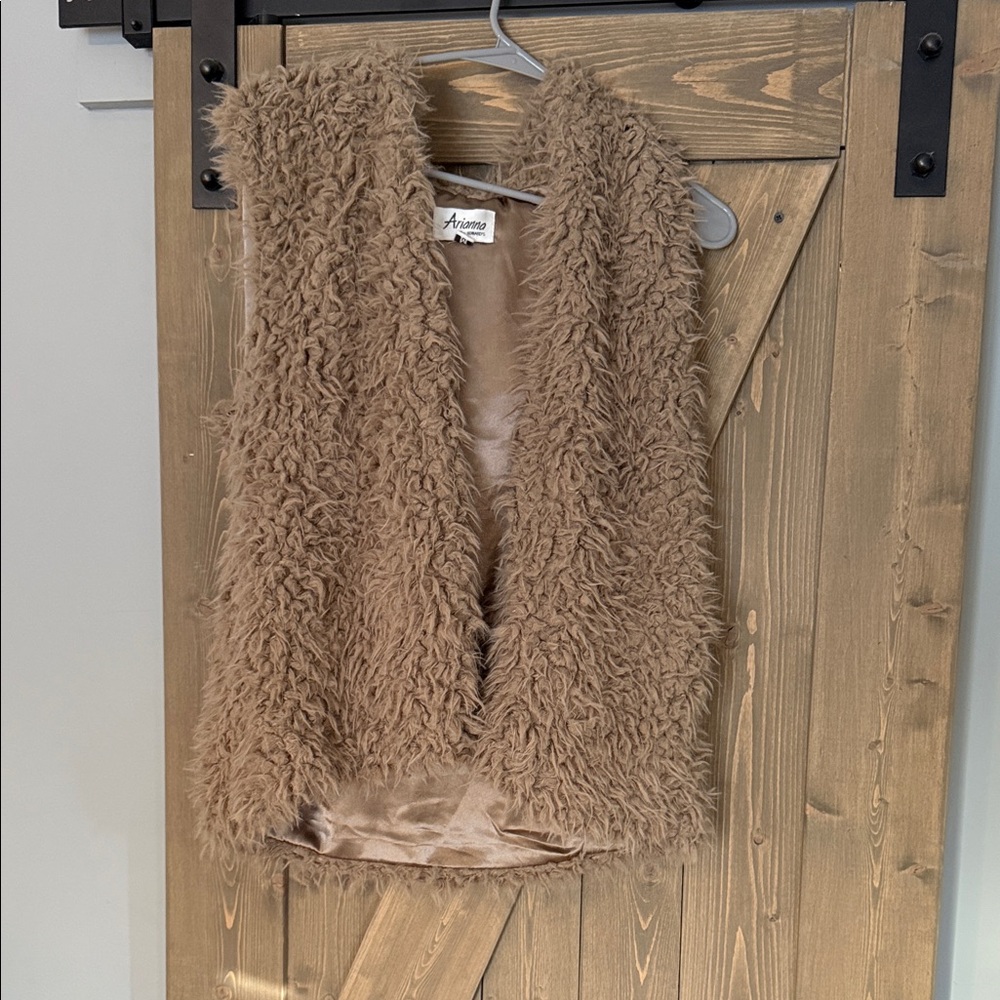 Tan Faux Fur Vest with hood